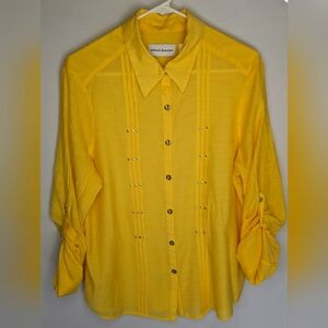 Alfred Dunner 3/4 Sleeved Blouse Women's Yellow Sz 16  Button Down Collared E-2